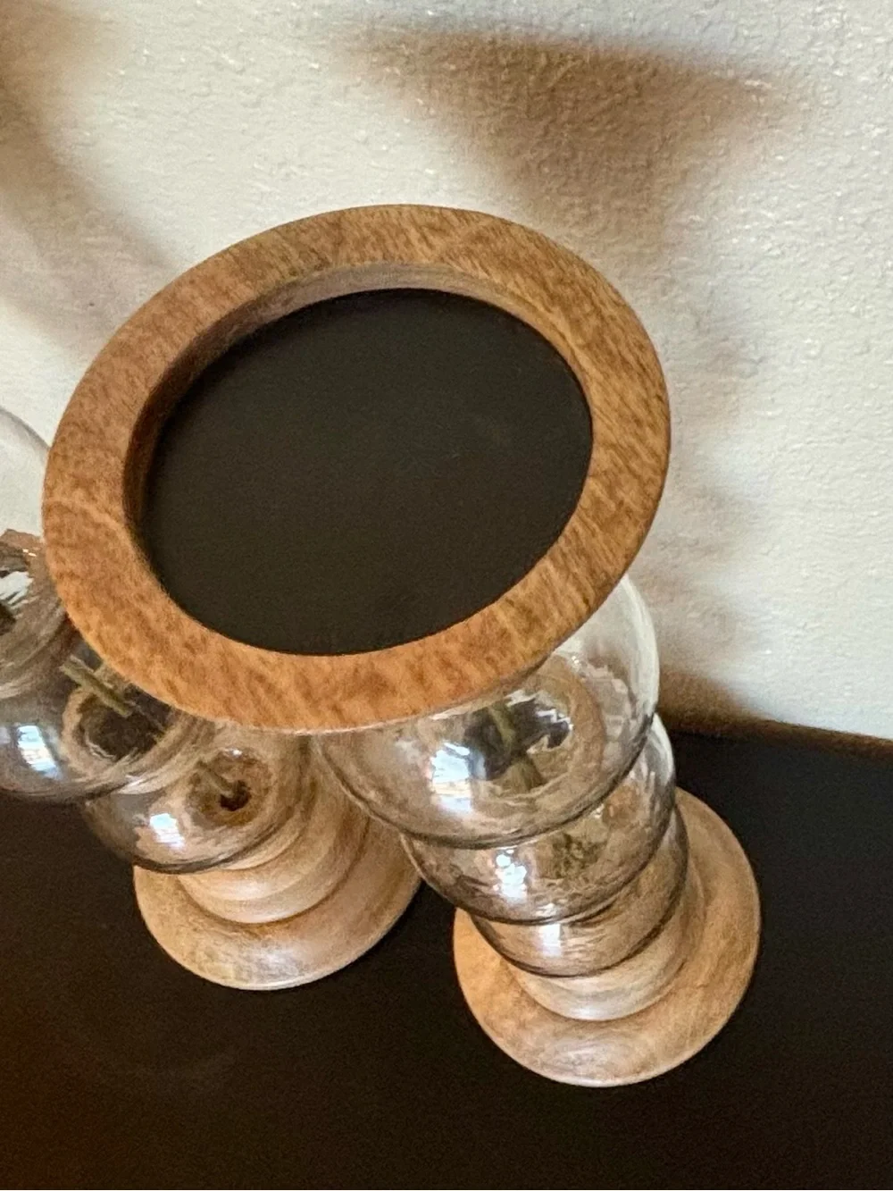 Pier 1 Natural Wood and Clear Glass Pillar Candle Holders - Pair